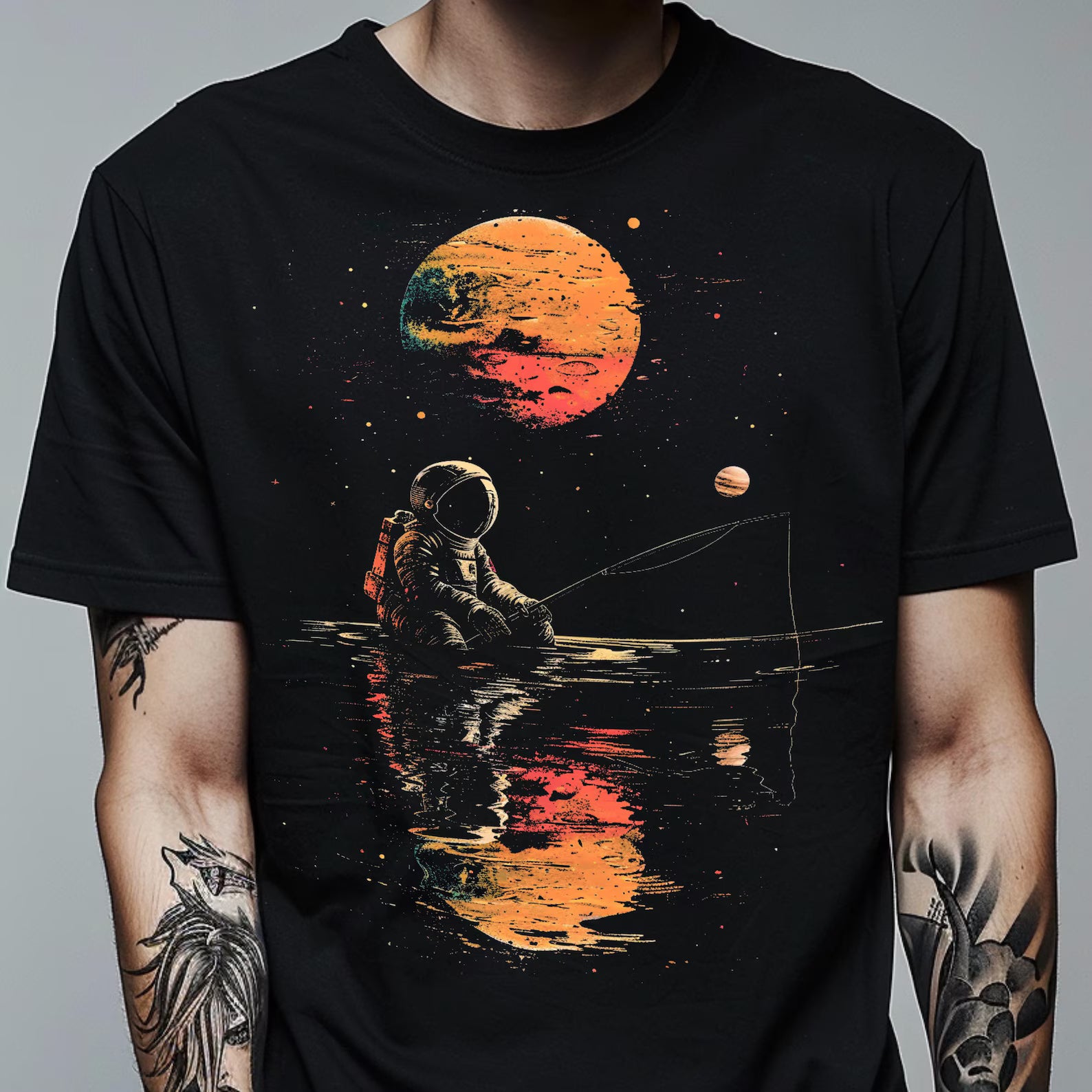 Astronaut Fishing in Space Graphic T-Shirt