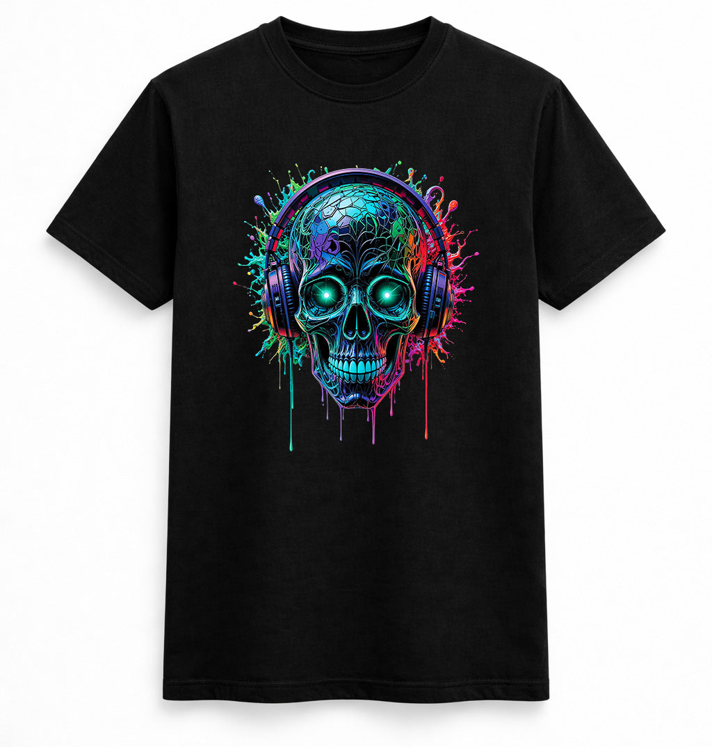 Neon Pulse Skull Headphones Tee