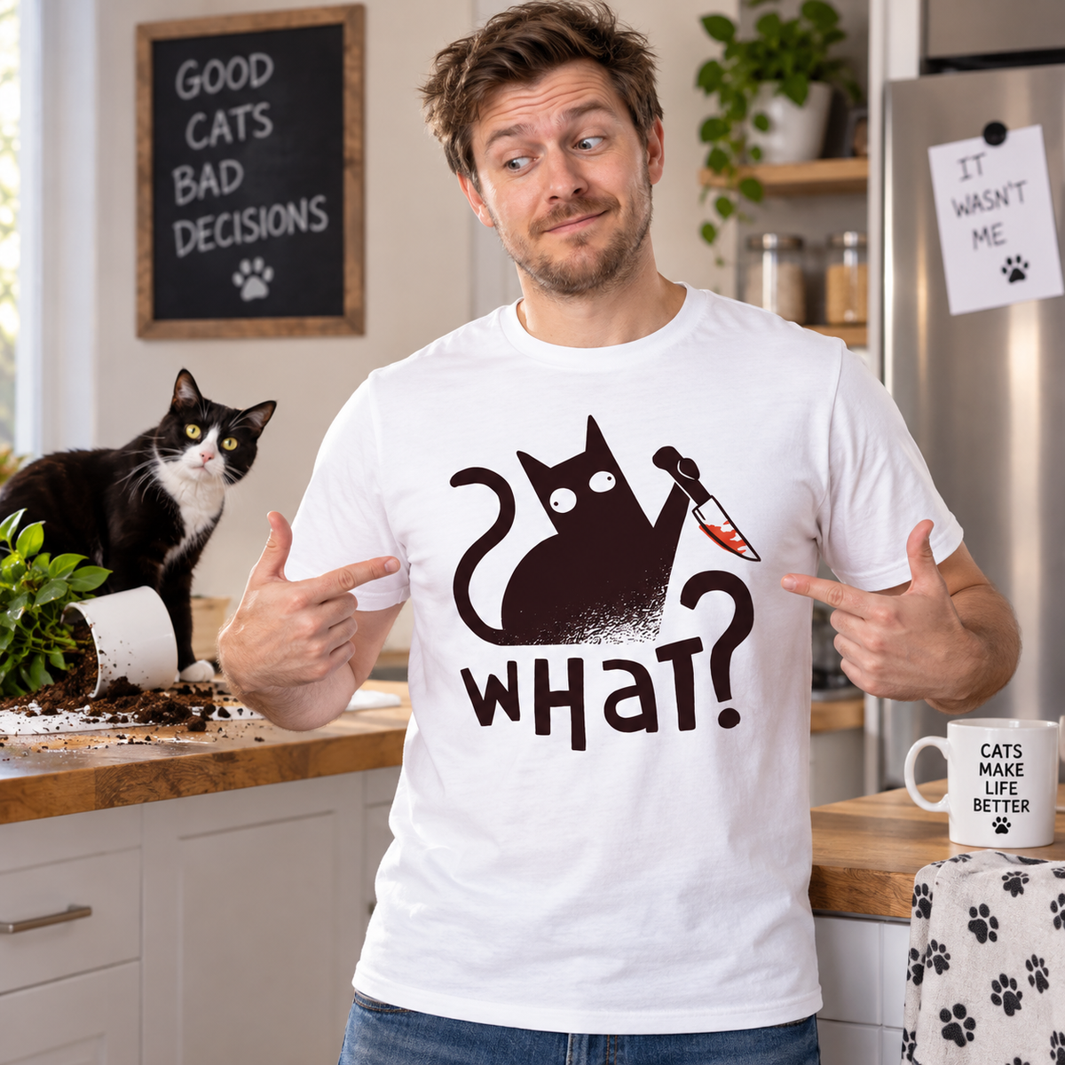 Cat with Knife T Shirt