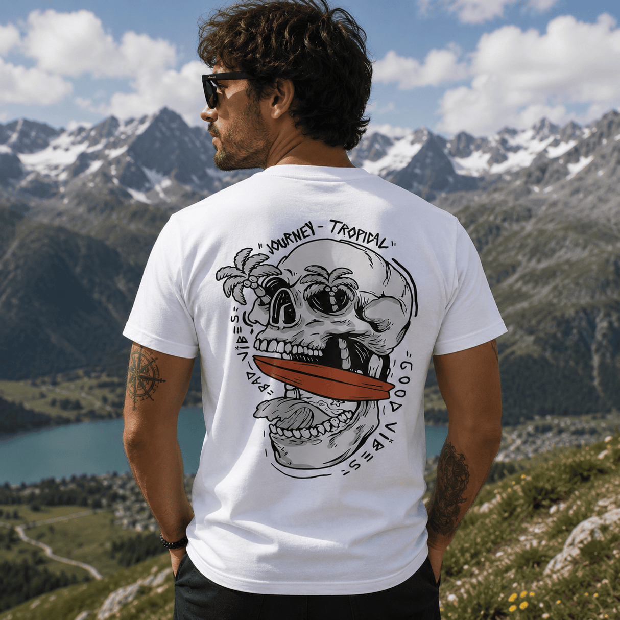 Tropical Skull Surf Vibes Graphic Tee