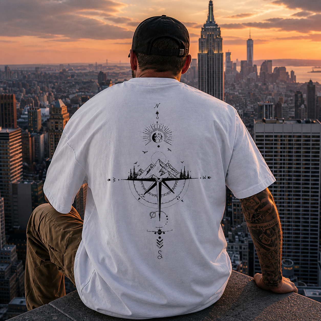 Celestial Compass Mountain Graphic Tee