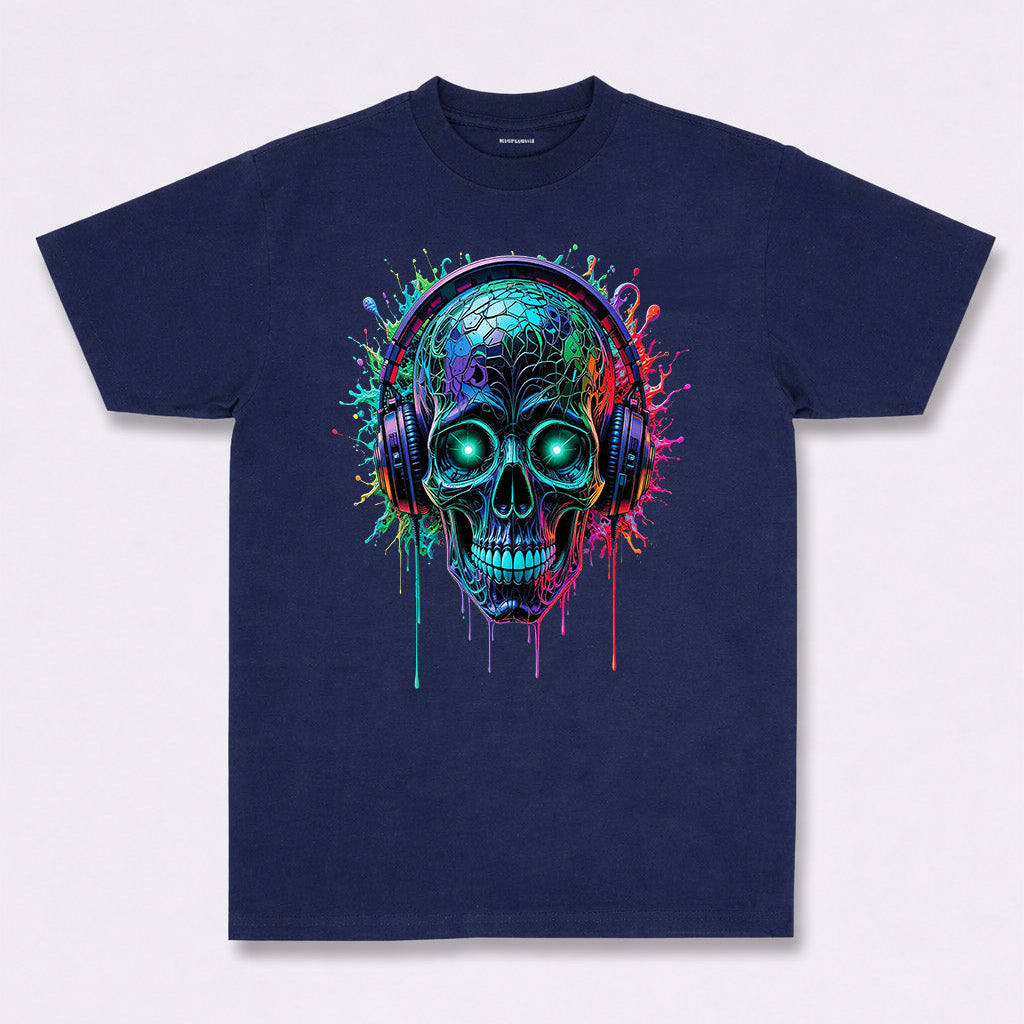 Neon Pulse Skull Headphones Tee