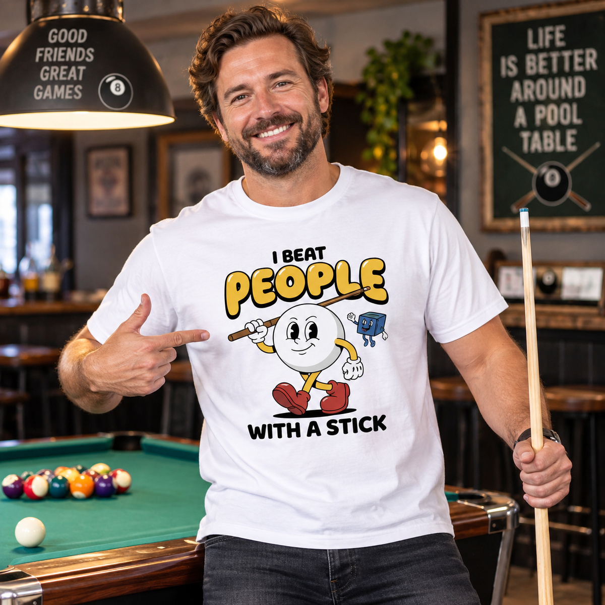 I Beat People With A Stick Snooker T-Shirt
