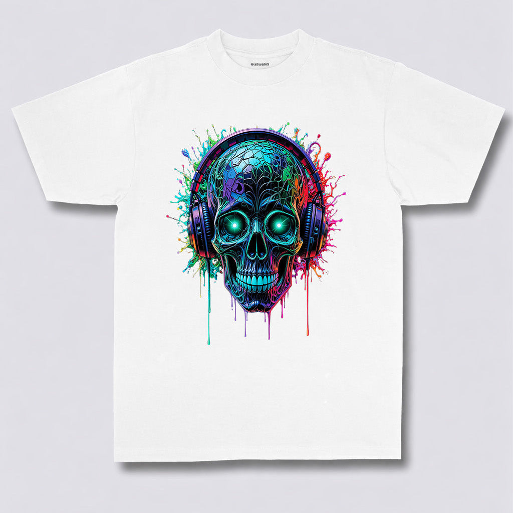 Neon Pulse Skull Headphones Tee