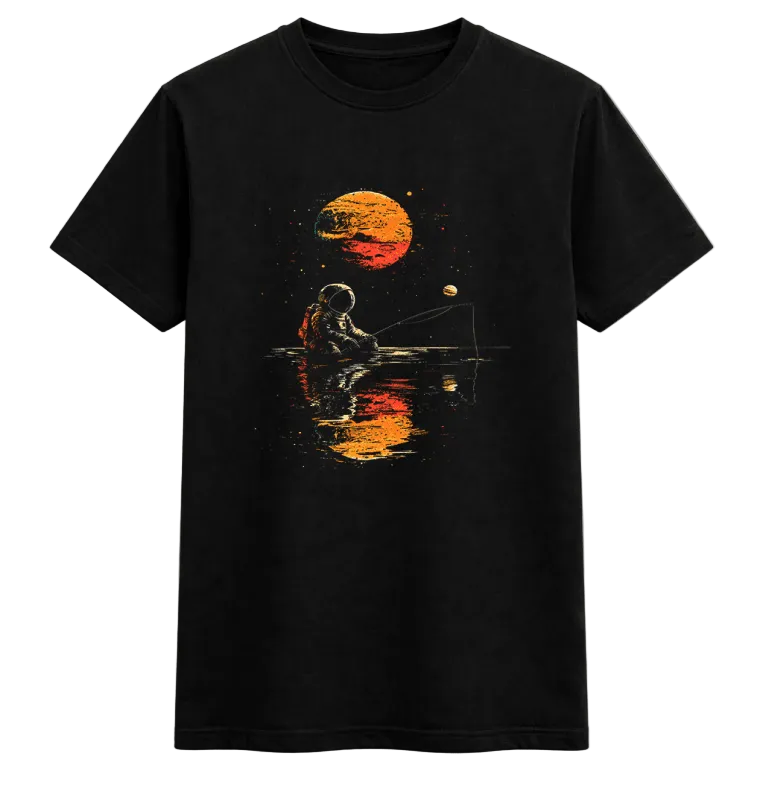 Astronaut Fishing in Space Graphic Tee