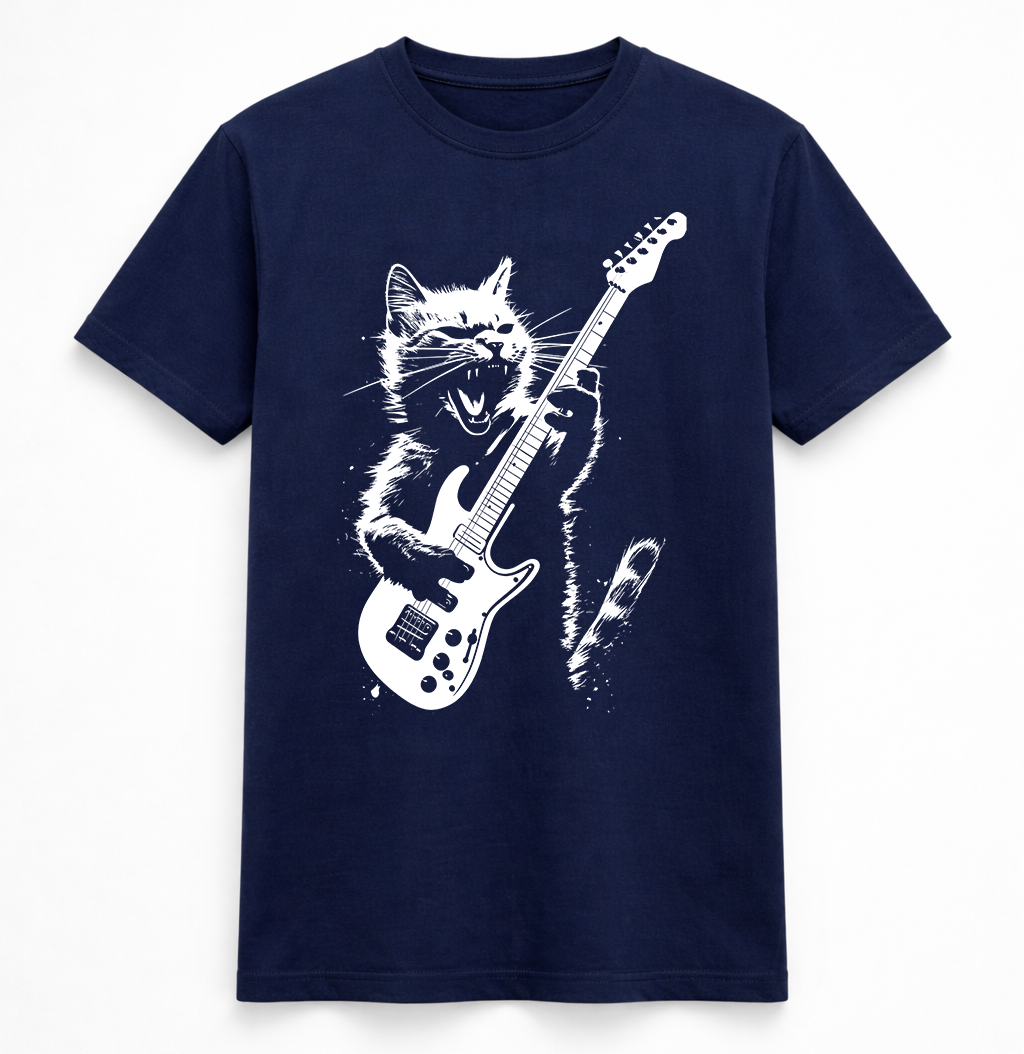 Rocking Cat Guitar Graphic T-Shirt