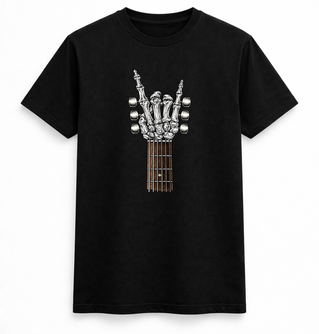 Skeleton Rock Hand Guitar Graphic Tee