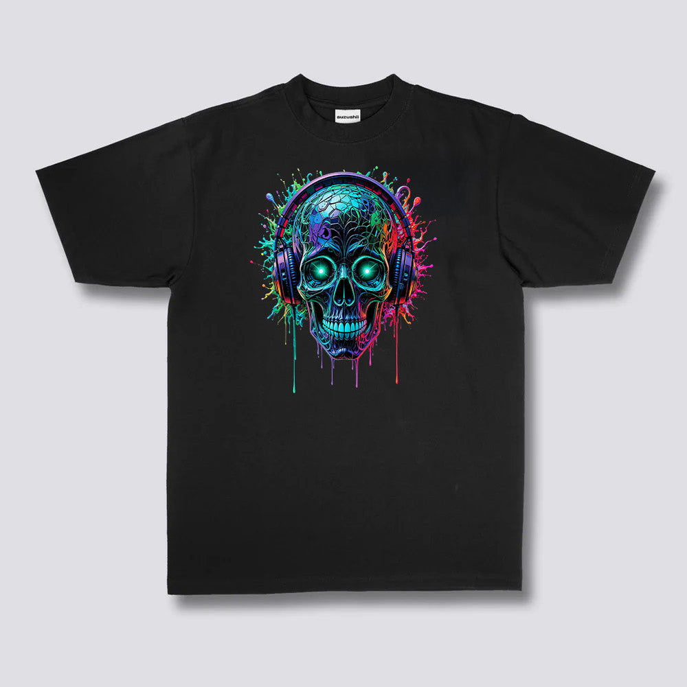 Neon Pulse Skull Headphones Tee