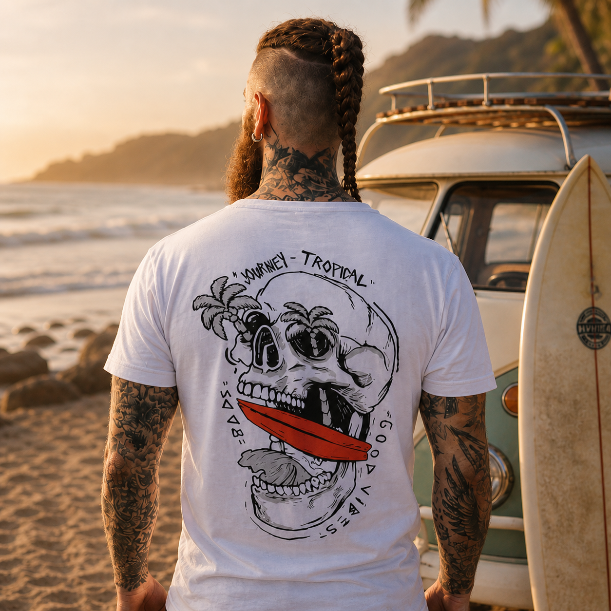 Tropical Skull Surf Vibes Graphic Tee