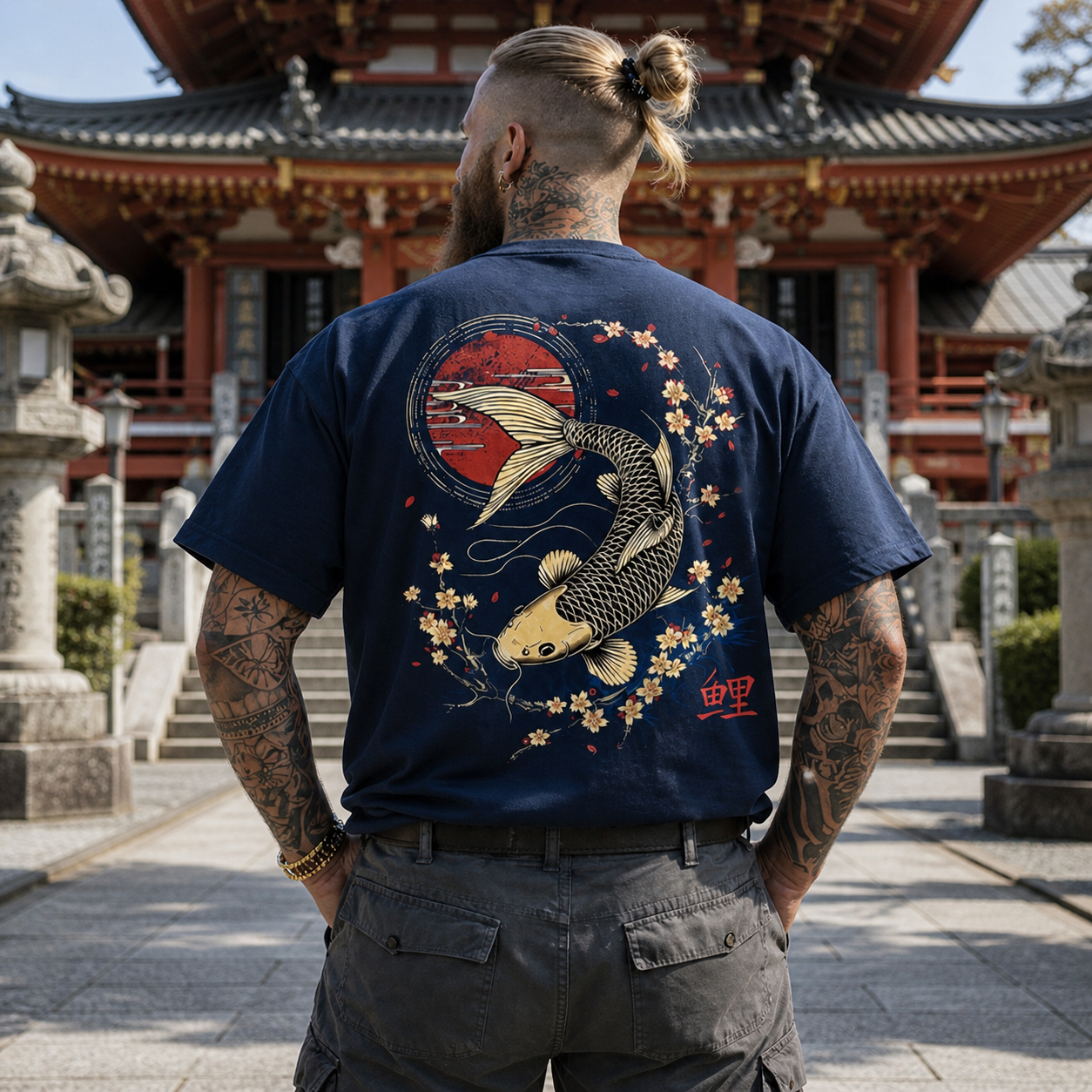 Golden Koi Sakura Wave Graphic Tee