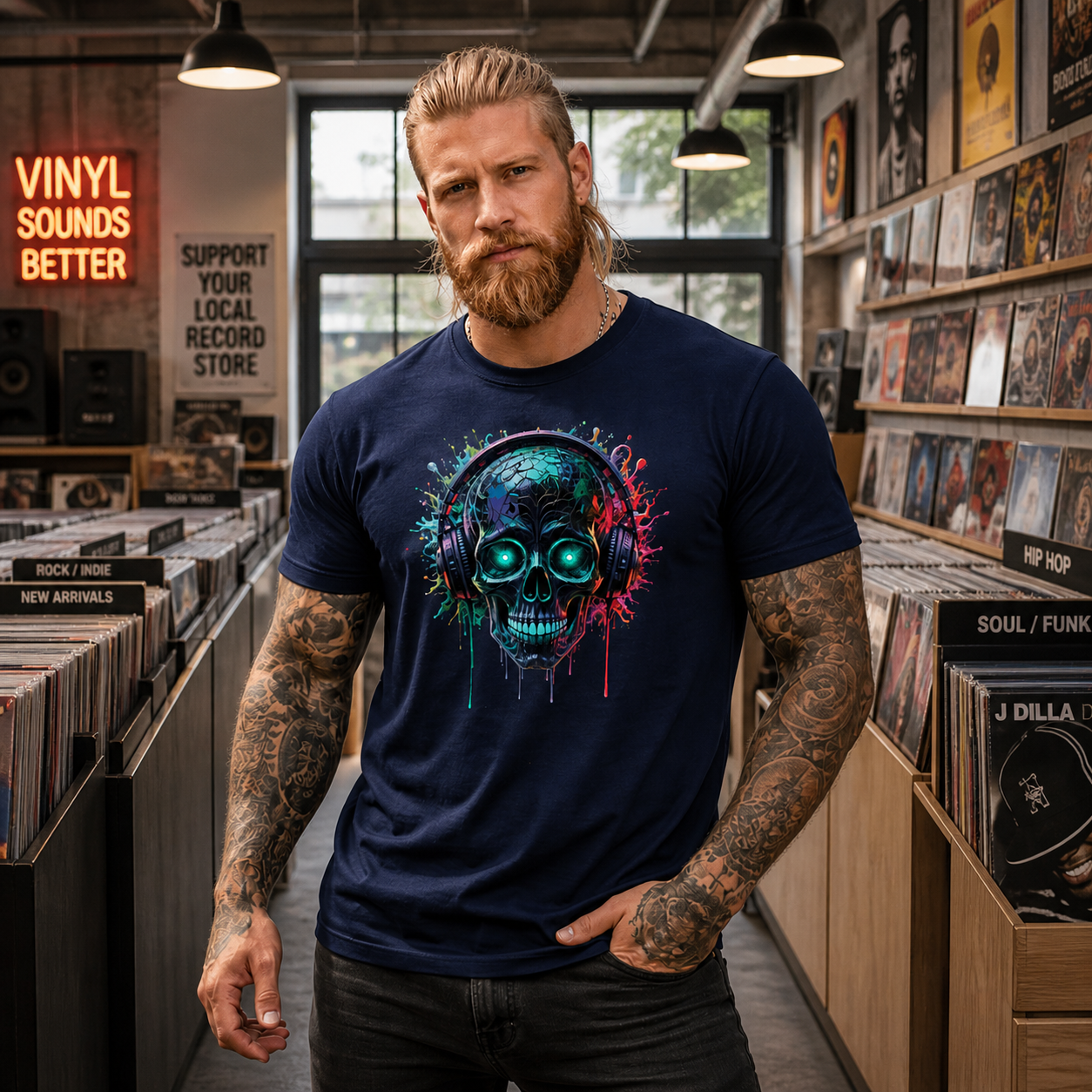 Neon Pulse Skull Headphones Tee