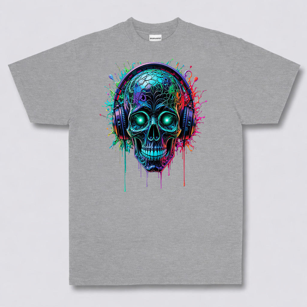 Neon Pulse Skull Headphones Tee