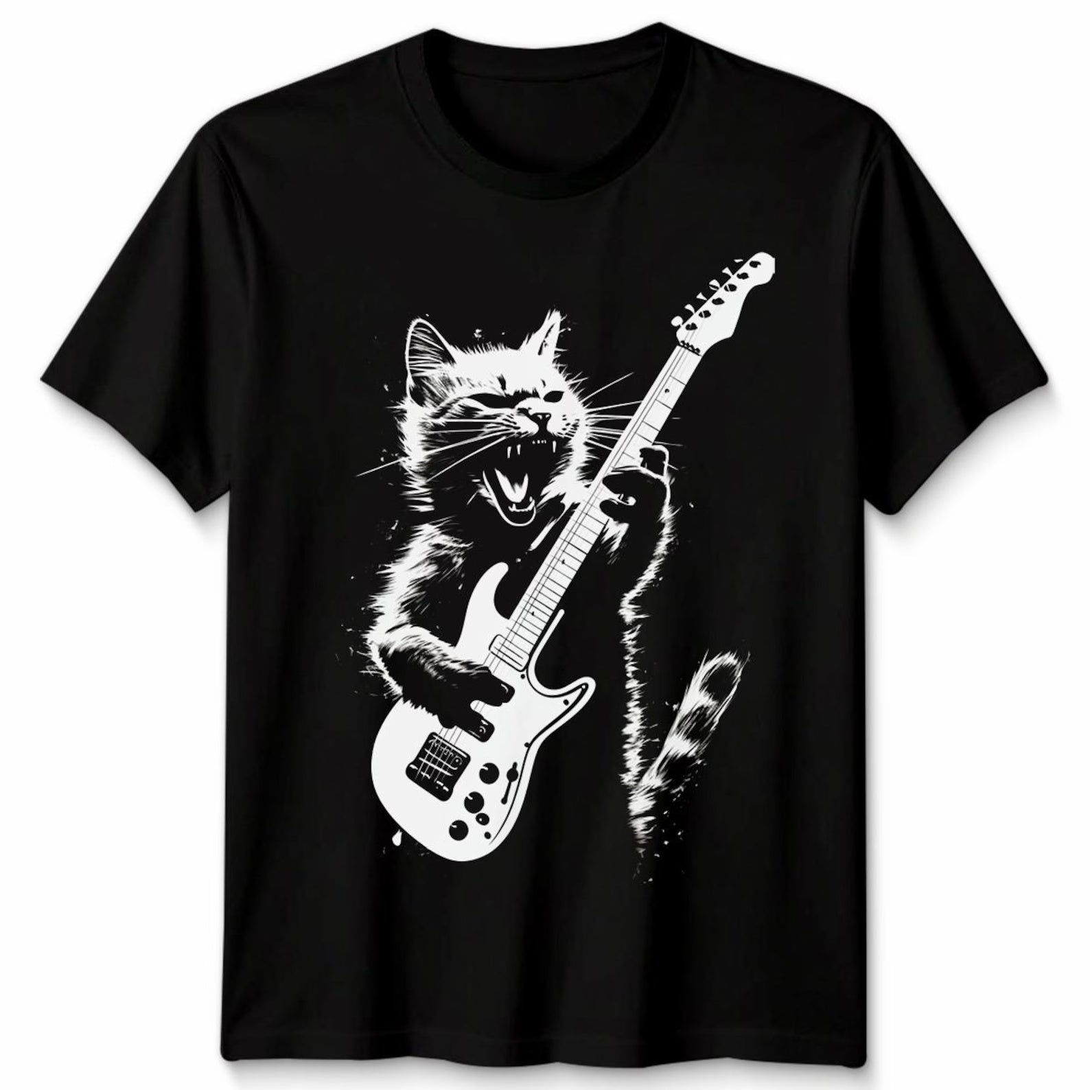 Rocking Cat Guitar Graphic T-Shirt