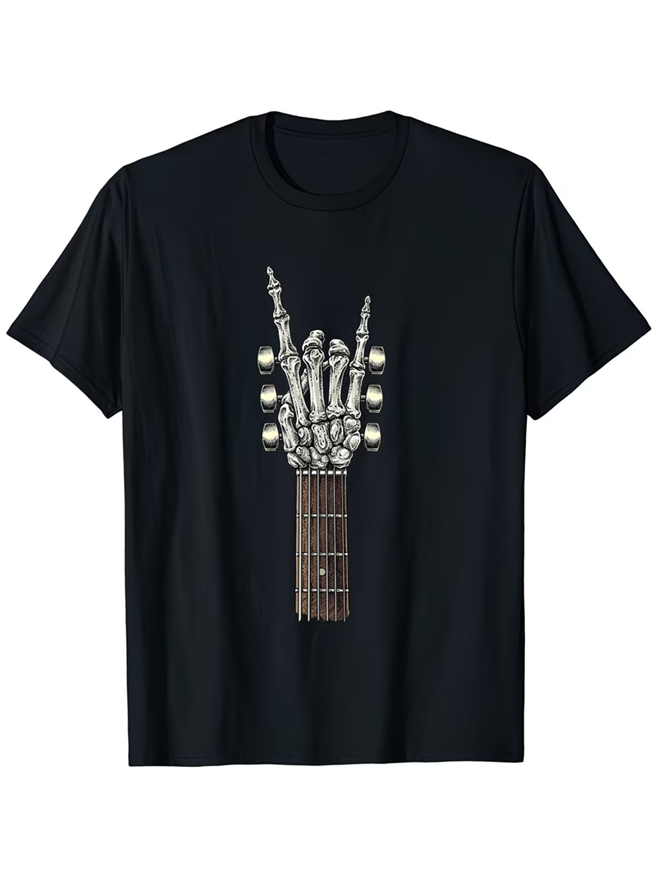 Skeleton Rock Hand Guitar Graphic T-Shirt