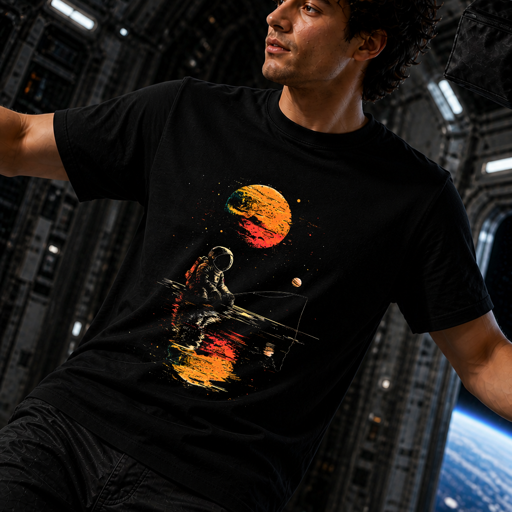Astronaut Fishing in Space Graphic Tee