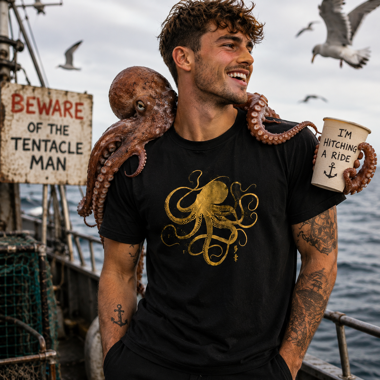 Golden Octopus Art Tee