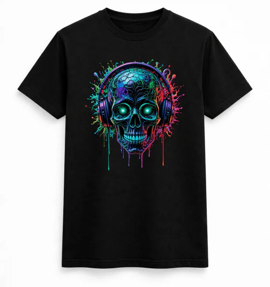 Neon Pulse Skull Headphones Tee
