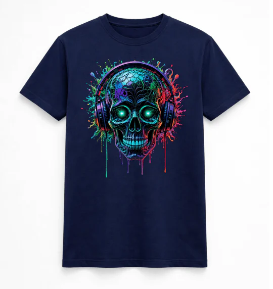 Neon Pulse Skull Headphones Tee