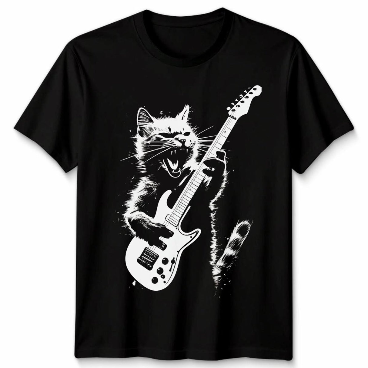 Rocking Cat Guitar Graphic T-Shirt