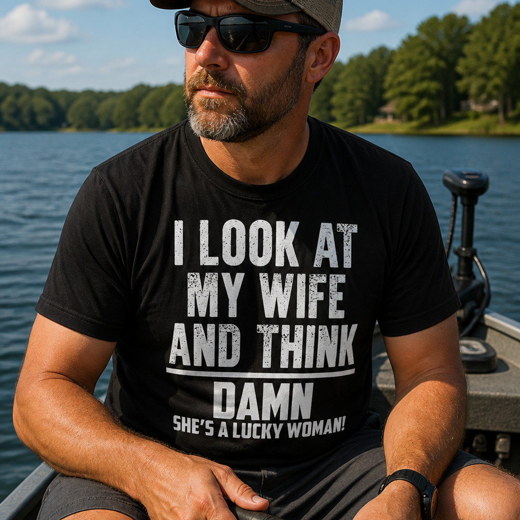 She’s a Lucky Woman Funny Husband Tee
