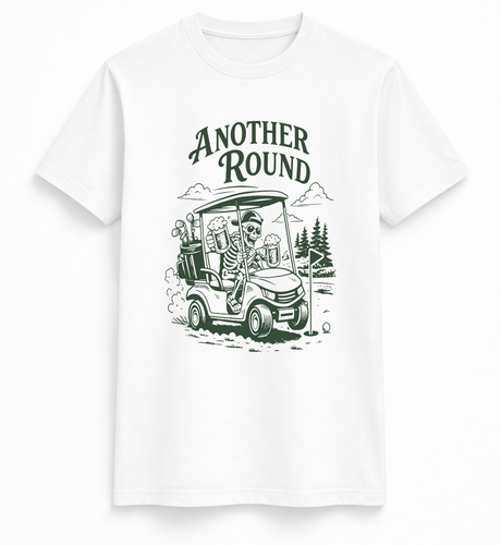 Another Round Golf Cart Skeleton Graphic T-Shirt