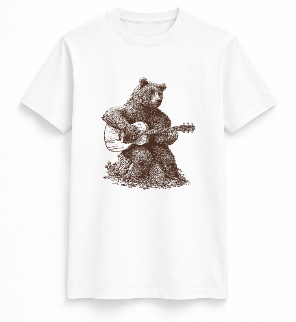 Bear Playing Guitar Vintage Illustration Tee