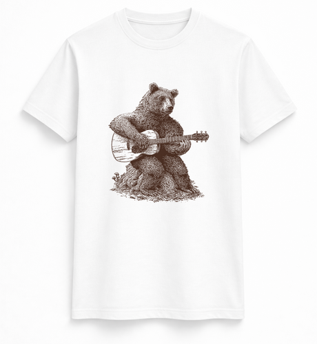 Bear Playing Guitar Vintage Illustration Tee