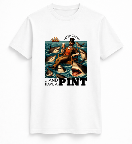 Keep Calm and Have a Pint Shark Scene Graphic Tee