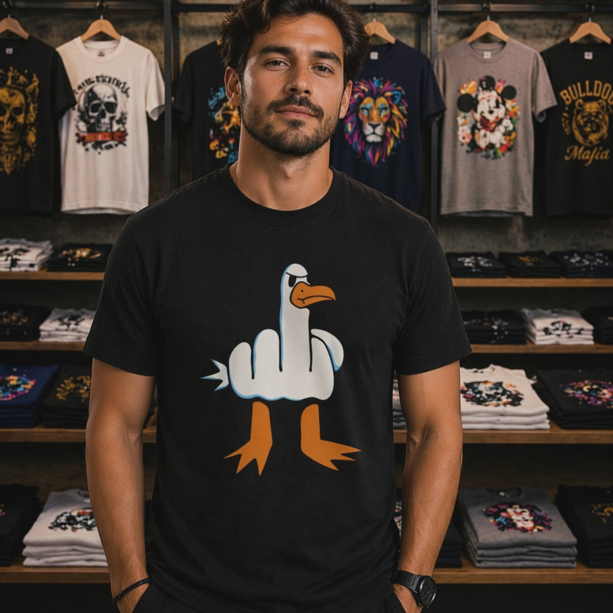 Angry Goose Middle Finger Funny Graphic Tee