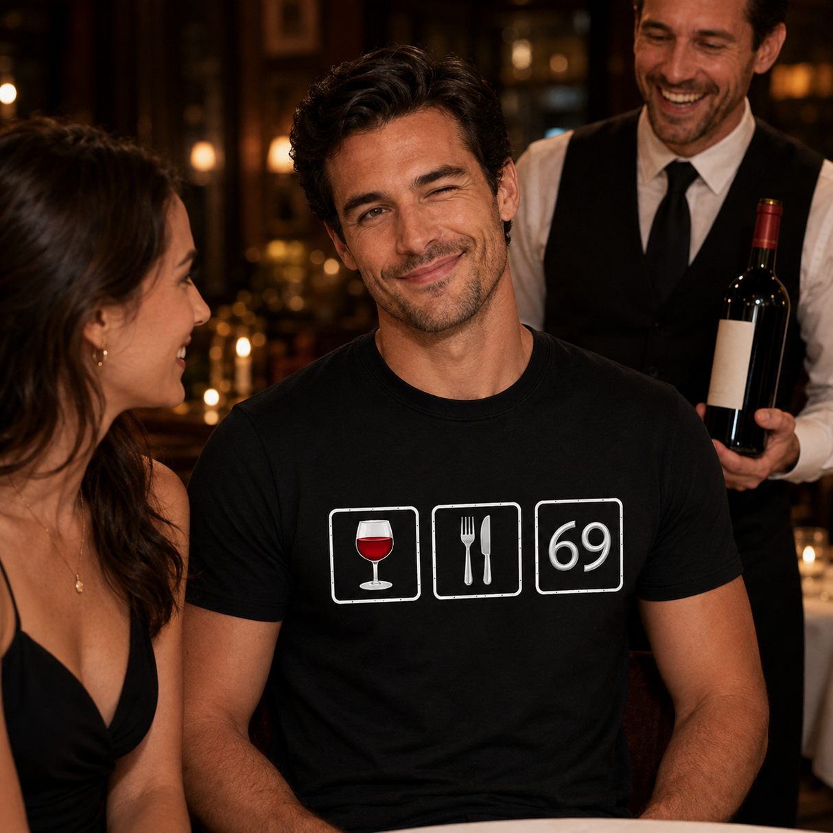 Wine, Dine & 69 Emoji Rebus Tee